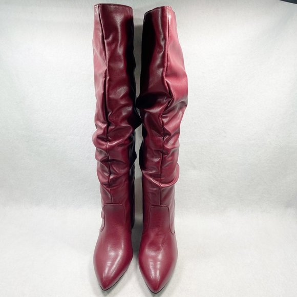 Qupid Burguandy Markio Block Heel Slouch Boots 8.5 - Picture 2 of 10